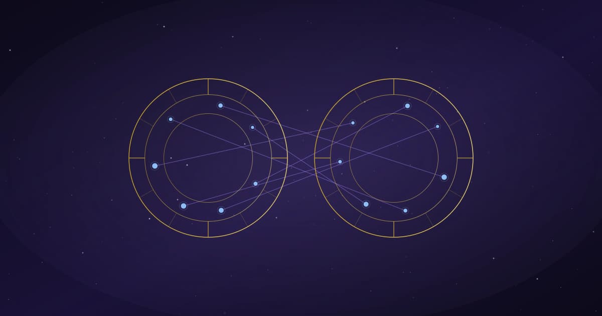 Dvě natální kola spojená aspekty Venuše a Jupiteru, symbol přátelství