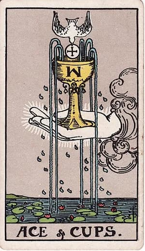 Eso pohárů — tarot karta Rider-Waite-Smith (Ace of Cups)