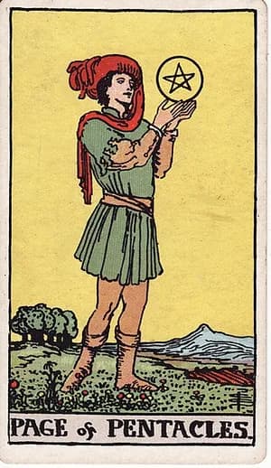 Páže pentaklů — tarot karta
