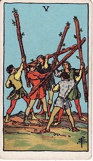 Pětka holí — tarot karta