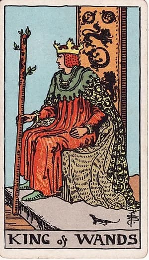 Král holí — tarot karta Rider-Waite-Smith (King of Wands)