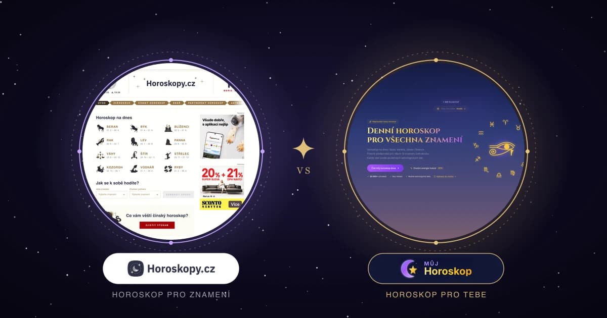 Horoskopy.cz vs muj-horoskop.cz: velké srovnání 2026, denní horoskop, snář, tarot, osobní horoskop