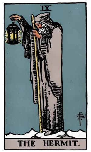 Poustevník — tarot karta Rider-Waite-Smith (The Hermit)