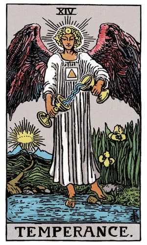 Střídmost — tarot karta Rider-Waite-Smith (Temperance)