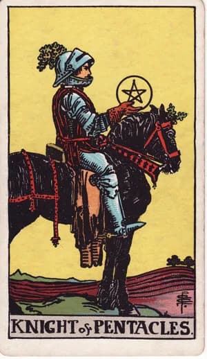 Rytíř pentaklů — tarot karta Rider-Waite-Smith (Knight of Pentacles)