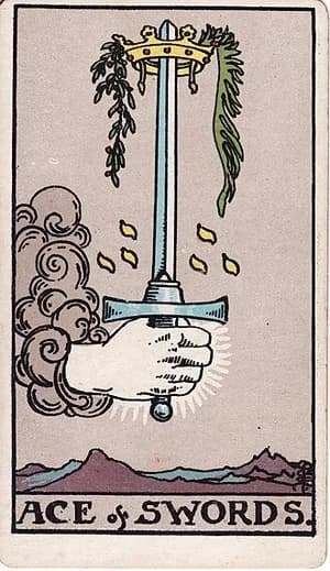 Eso mečů — tarot karta Rider-Waite-Smith (Ace of Swords)
