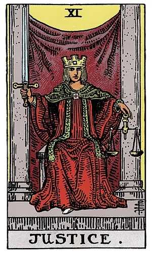 Spravedlnost — tarot karta Rider-Waite-Smith